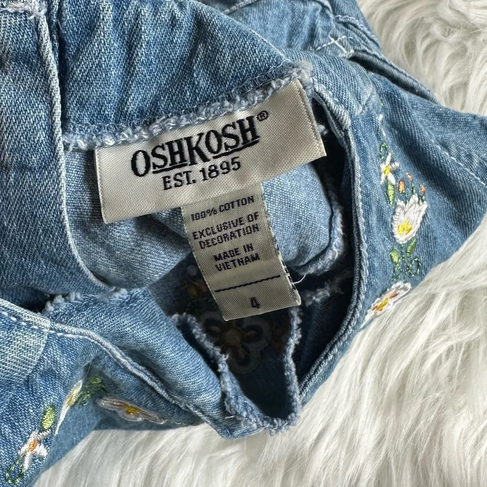 Vintage Osh Kosh Denim Embroidered Floral‎ Dress Size 4